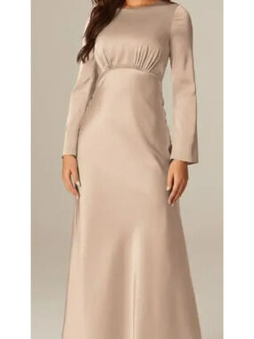 AW BRIDAL SZ 6 S taupe pink satin wedding guest bridesmaid dress maxi NEW b19